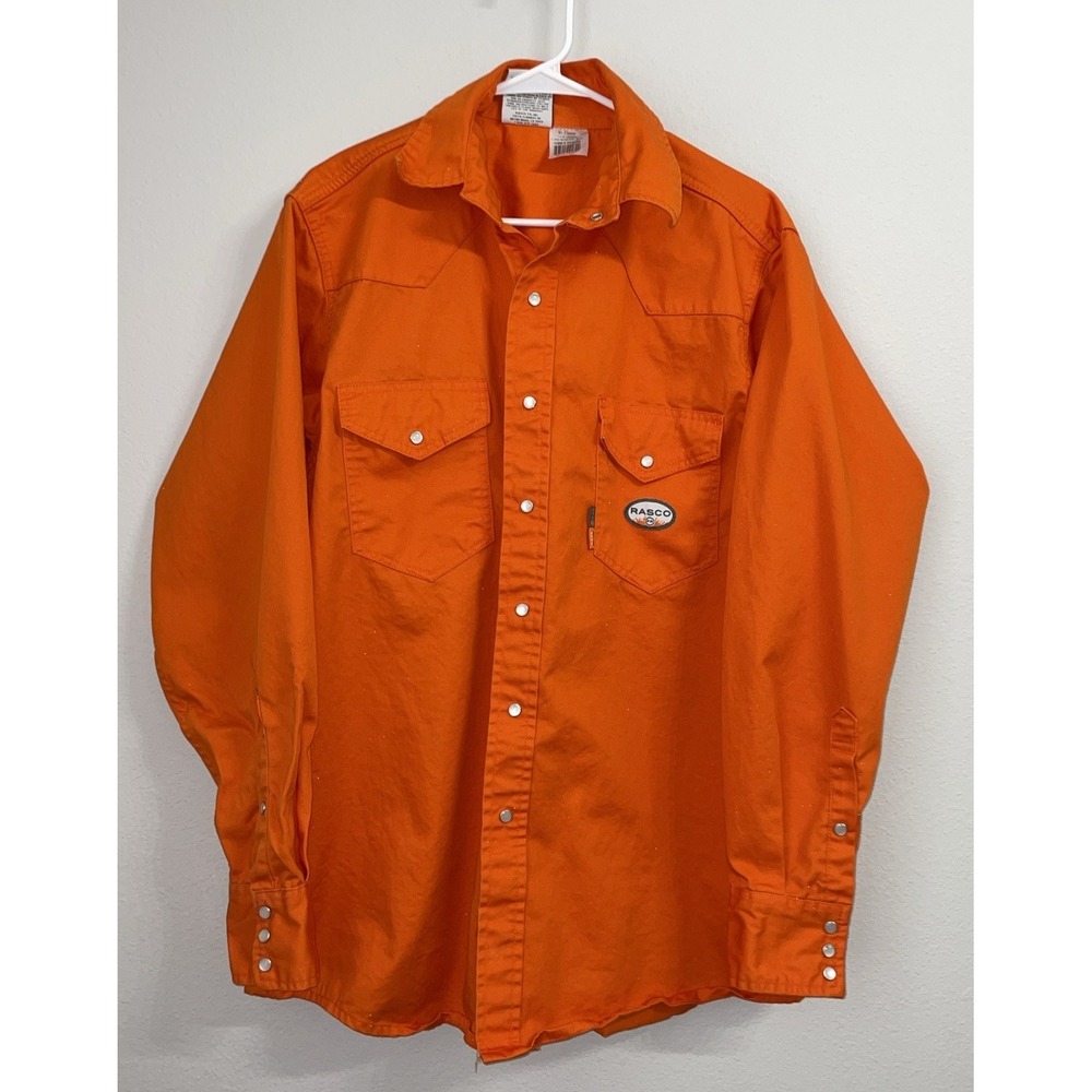 Rasco FR Shirt Mens XL-Long Orange Flame Resistant Pearl Snap Button Up Workwear